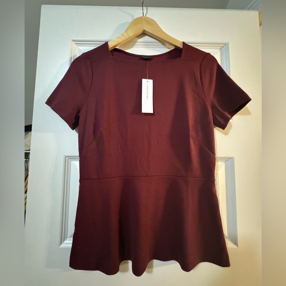 Ann Taylor Burgundy Peplum Shirt-NWT